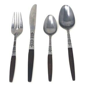 Interpur INR2 Stainless Wood Brown Handle Japan Flatware MCM 1 Place Setting